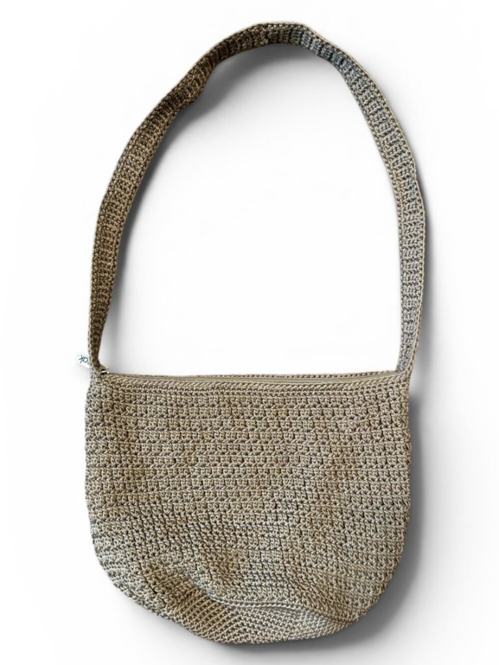 The Sak Crochet Shoulder Bag – Taupe Beige Knit Hobo Purse 12in x 9in